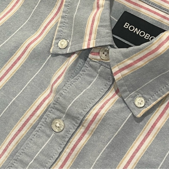 Bonobos Men’s Slim Fit Oxford Button Down Shirt Blue Stripe Medium Long-Sleeve - Picture 4 of 16